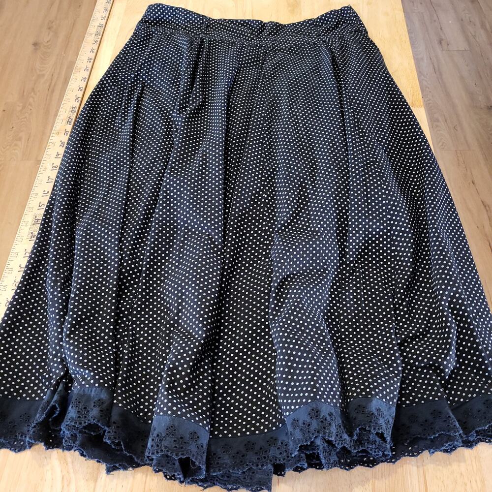Cato 100% Cotton Size 10 Black Polka Dot A-line Knee Length Skirt Side Zip